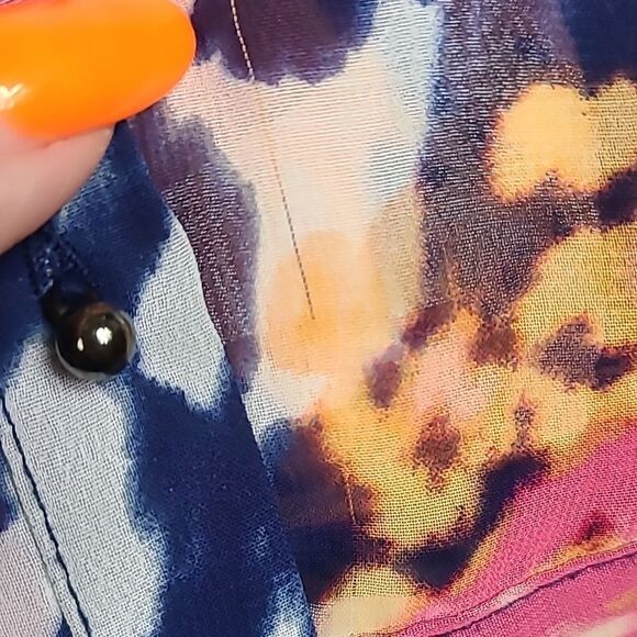 Liz Claiborne Petites Colorful Top Watercolor Chiffon Split Neck Henley Blouse - Picture 4 of 9